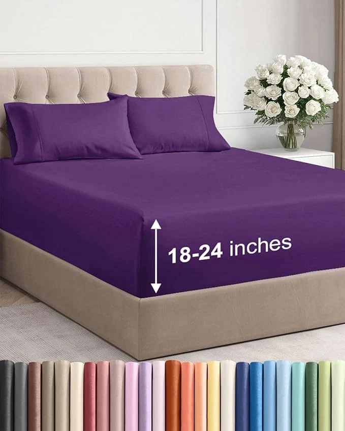 Top-Quality Extra Deep Twin XL Sheet Set – 4 Piece Breathable and Cooling Sheets – Hotel Luxury Bedding for Women Men Kids amp Teens – Easy Secure Fit – Soft Wrinkle and Comfy – Extra Deep Pockets – Purple Sophisticated