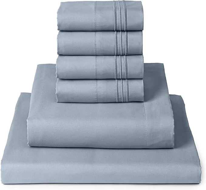 Recyclable Mellanni Full Sheet Set – 6-Piece Iconic Collection Bedding Including 4 Pillowcases 16-Inch Deep Pocket Easy Care Extra Soft Cooling Sheets Brushed Microfiber – Blue Hydrangea Fine