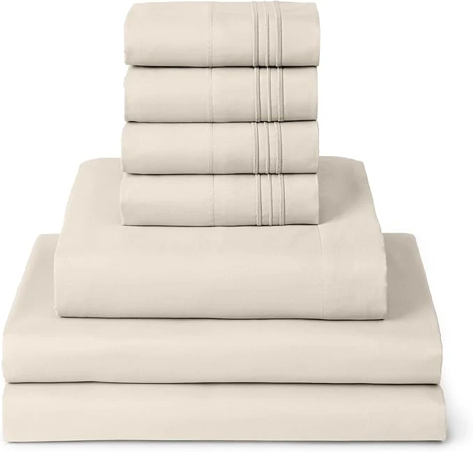 Durable Mellanni Split King Sheet Set – 7-Piece Iconic Collection Bedding Including 4 Pillowcases 16-Inch Deep Pocket Easy Care Extra Soft Cooling Sheets Brushed Microfiber – Golden Ivory Trusted