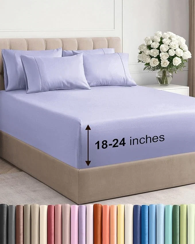 Detailed Extra Deep Queen Sheet Set – 6 Piece Breathable and Cooling Sheets – Hotel Luxury Bedding for Women Men Kids amp Teens – Easy Secure Fit – Soft Wrinkle and Comfy – Extra Deep Pockets – Lavender Excellent