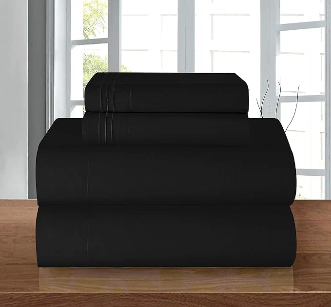 Easy-to-Use Elegant Comfort Luxury 1500 Premium Hotel Quality Microfiber 5-Piece Sheet Set – Wrinkle Resistant All Around Elastic Fitted Sheet Deep Pocket up to 16 quot Split King Black Efficient