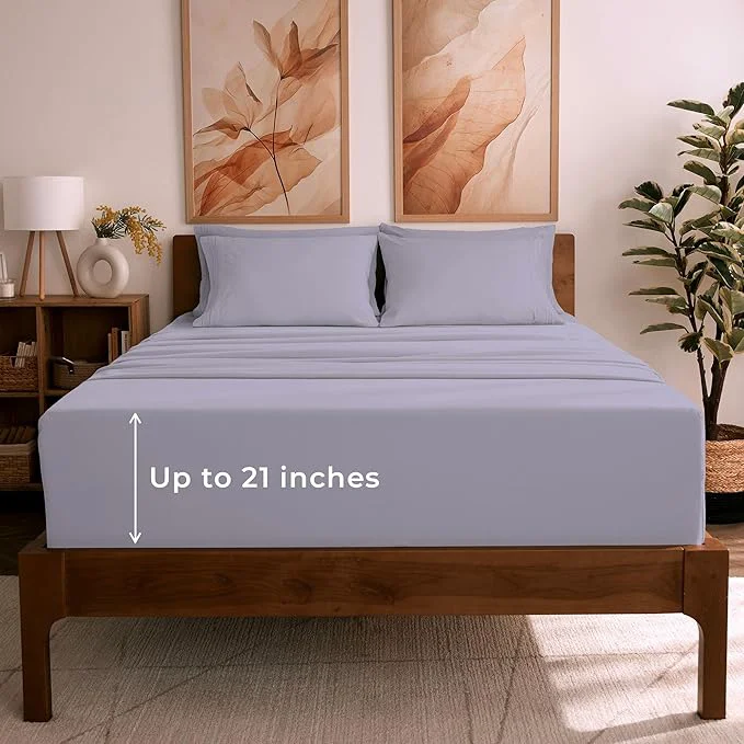World-Class Mellanni California King Sheet Set – 6-Piece Iconic Collection Bedding Including 4 Pillowcases 21-Inch Extra Deep Pocket Easy Care Ultra Soft Cooling Sheets Brushed Microfiber – Lavender Smart