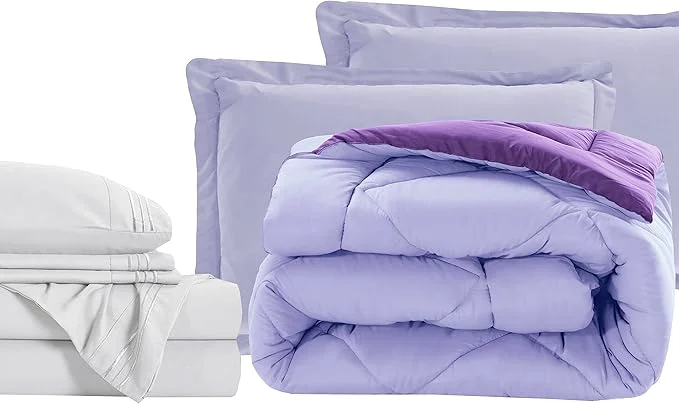 Relaxed Elegant Comfort 7-Piece Bed-in-a-Bag Comforter amp Sheet Set – Luxury 1500 Thread Count Split King Size Cozy Sheets and Comforter Wrinkle and Stain Resistant Lilac Purple Advanced
