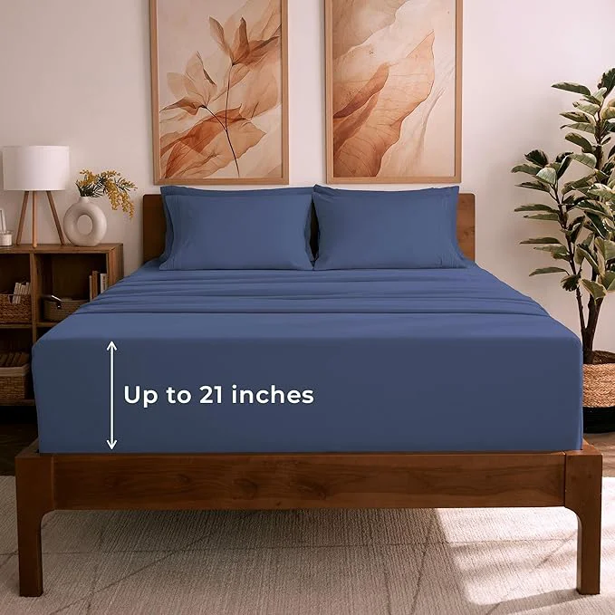 Efficient Mellanni King Sheet Set – 6-Piece Iconic Collection Bedding Including 4 Pillowcases 21-Inch Extra Deep Pocket Easy Care Ultra Soft Cooling Sheets Brushed Microfiber – Blue Nova