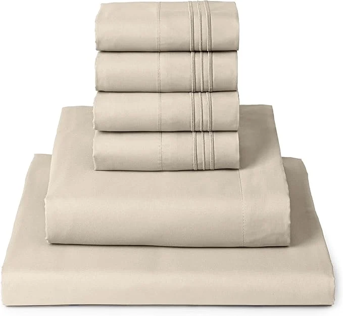 Sustainable Mellanni Full Sheet Set – 6-Piece Iconic Collection Bedding Including 4 Pillowcases 16-Inch Deep Pocket Easy Care Extra Soft Cooling Sheets Brushed Microfiber – Beige Refined
