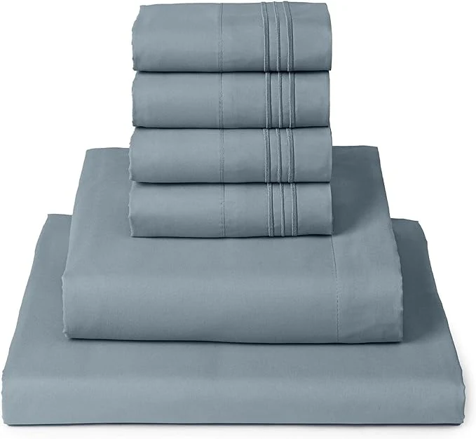 Expertly Made Mellanni King Sheet Set – 6-Piece Iconic Collection Bedding Including 4 Pillowcases 16-Inch Deep Pocket Easy Care Extra Soft Cooling Sheets Brushed Microfiber – Spa Blue Smart