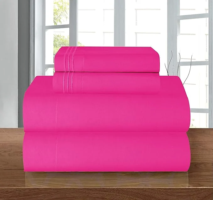 Smooth Elegant Comfort Luxury 1500 Premium Hotel Quality Microfiber 4-Piece Sheet Set – Wrinkle Resistant All Around Elastic Fitted Sheet Deep Pocket up to 16 quot California King Hot Pink Excellent