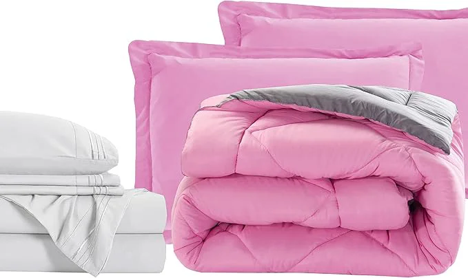 Fast Elegant Comfort 7-Piece Bed-in-a-Bag Comforter amp Sheet Set- Luxury 1500 Thread Count 7-Piece Full Size Bed-in-a-Bag Super Cozy Bed Sheets and Comforter Set Wrinkle and Stain Resistant Pink Gray Original