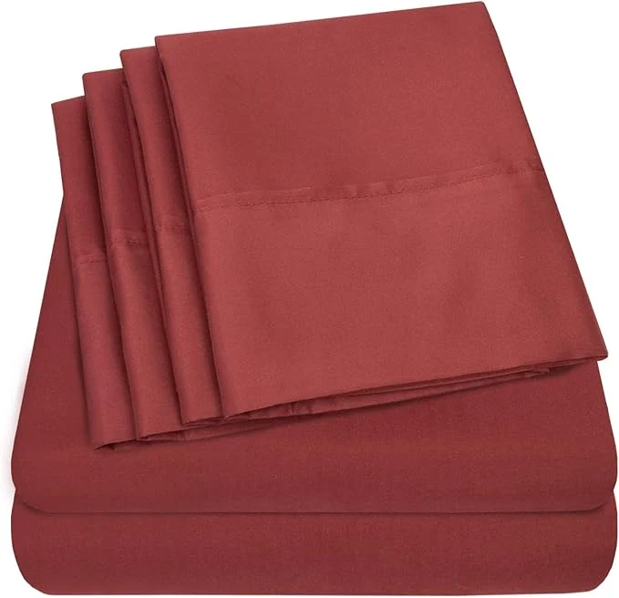 Enhanced Sweet Home Collection 6 Piece 1500 Supreme Collection Brushed Microfiber Deep Pocket Sheet Set-2 Extra Pillow Cases Great Value Rv Short Queen Burgundy Safe