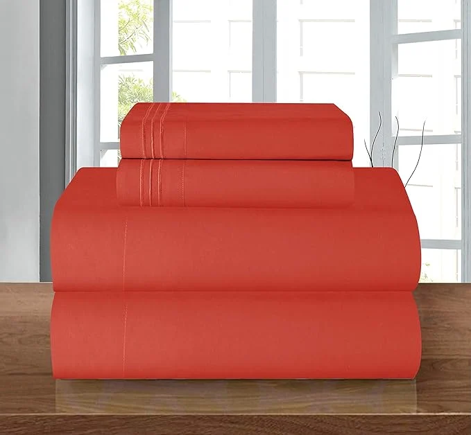 Responsible Elegant Comfort Luxury 1500 Premium Hotel Quality Microfiber 4-Piece Sheet Set – Wrinkle Resistant All Around Elastic Fitted Sheet Deep Pocket up to 16 quot California King Rust Pure
