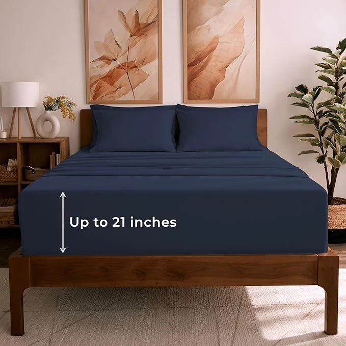 Practical Mellanni California King Sheet Set – 6-Piece Iconic Collection Bedding Including 4 Pillowcases 21-Inch Extra Deep Pocket Easy Care Ultra Soft Cooling Sheets Brushed Microfiber – Navy Blue Exceptional