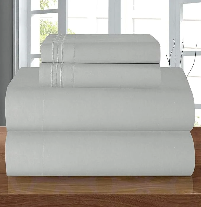 Enhanced Elegant Comfort Luxury 1500 Premium Hotel Quality Microfiber 4-Piece Sheet Set – Wrinkle Resistant All Around Elastic Fitted Sheet Deep Pocket up to 16 quot Full Silver Grey Smart