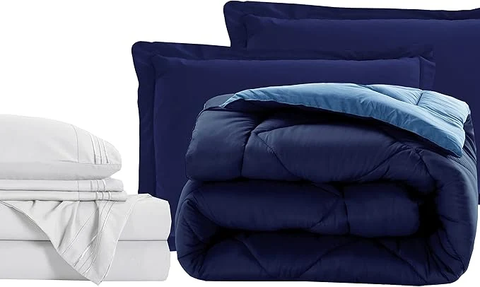 Professional Elegant Comfort 7-Piece King Size Bed-in-a-Bag – Luxury 1500 Thread Count Comforter amp Sheet Set Super Cozy Wrinkle and Stain Resistant Navy Aqua Efficient