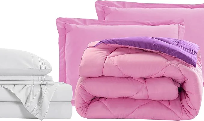 Modern Elegant Comfort 7-Piece Queen Size Bed-in-a-Bag – Luxury 1500 Thread Count Comforter amp Sheet Set Super Cozy Wrinkle and Stain Resistant Pink Purple Smooth
