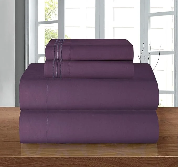 Refined Elegant Comfort Luxury Soft 1500 Premier Egyptian 4-Piece Premium Hotel Quality Wrinkle Resistant Coziest Bedding Set All Around Elastic Fitted Sheet Deep Pocket up to 16inch Full Purple High-Grade