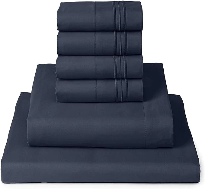 Comfortable Mellanni California King Sheet Set – 6-Piece Iconic Collection Bedding Including 4 Pillowcases 16-Inch Deep Pocket Easy Care Extra Soft Cooling Sheets Brushed Microfiber – Navy Blue Responsible