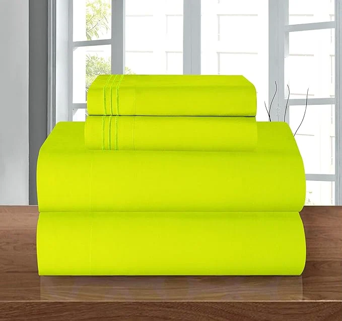 Contemporary Elegant Comfort Luxury 1500 Premium Hotel Quality Microfiber 4-Piece Sheet Set – Wrinkle Resistant All Around Elastic Fitted Sheet Deep Pocket up to 16 quot California King Lime Convenient