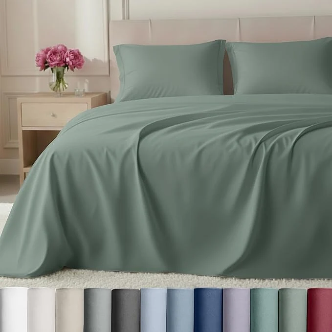 Safe California Design Den King Size Sheet Set – Luxury Hotel 800 Thread Count Sateen Natural Cotton Bedsheets King Size Bed Deep Pockets with Snug Fit Durable Bedding Set – Sage Green Practical