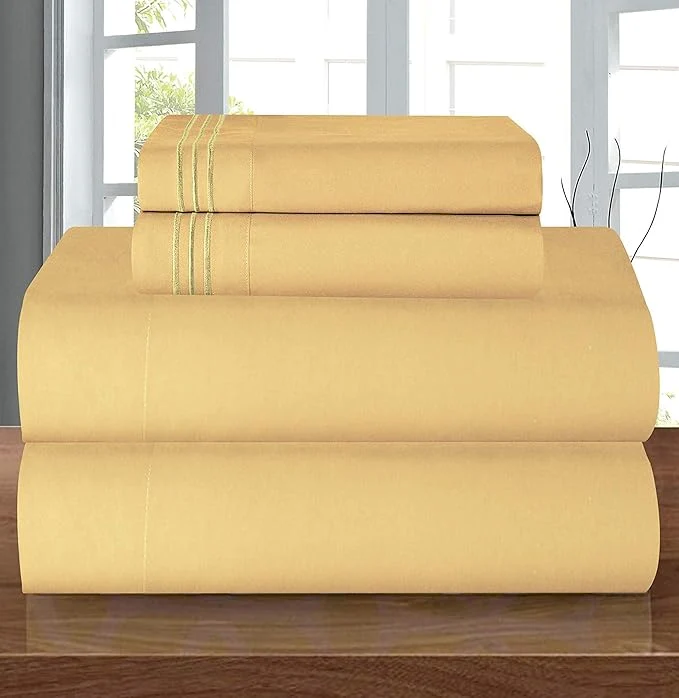 Versatile Elegant Comfort Luxury 1500 Premium Hotel Quality Microfiber 4-Piece Sheet Set – Wrinkle Resistant All Around Elastic Fitted Sheet Deep Pocket up to 16 quot King Camel-Gold Exceptional