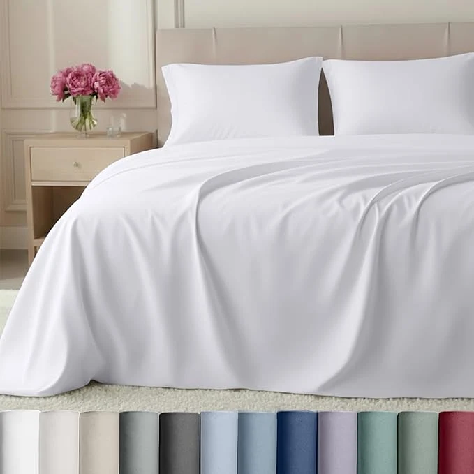 Functional California Design Den Luxury 800 Thread Count Cotton Sheets for Queen Size Bed – Soft Sateen Deep Pockets for a Snug Fit Durable Bedding Set – White Sheets Optimized