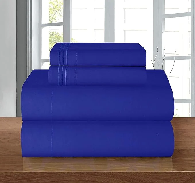 Selected Elegant Comfort Luxury Quality Microfiber 5-Piece 1500 Premium Hotel Sheet Set-Wrinkle Resistant All Around Elastic Fitted Sheet Deep Pocket up to 16 quot Split King Royal Blue High-Quality