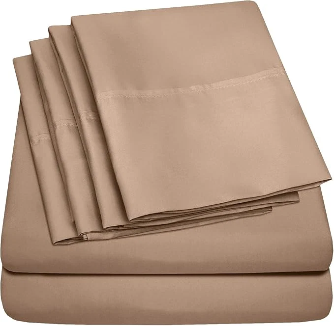 Environmentally Friendly Sweet Home Collection 6 Piece 1500 Supreme Collection Brushed Microfiber Deep Pocket Sheet Set-2 Extra Pillow Cases Great Value Split King Taupe Organic