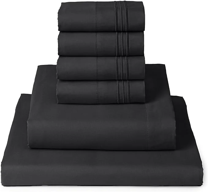 Smart Mellanni Full Sheet Set – 6-Piece Iconic Collection Bedding Including 4 Pillowcases 16-Inch Deep Pocket Easy Care Extra Soft Cooling Sheets Brushed Microfiber – Black Proven