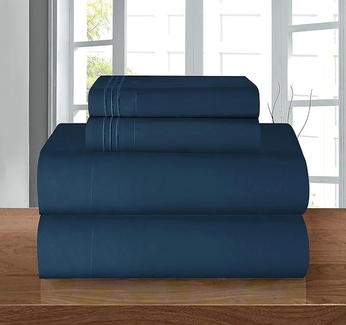 Reliable Elegant Comfort Luxury Bed Sheets Set on Amazon 1500 Premier Wrinkle Fade and Stain Resistant 4-Piece Bed Sheet Set Deep Pocket – Full Navy Convenient