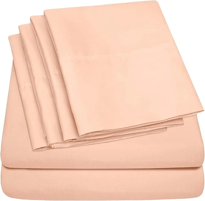 Elegant Cal King Size Bed Sheets – 6 Piece 1500 Supreme Collection Fine Brushed Microfiber Deep Pocket California King Sheet Set Bedding – 2 Extra Pillow Cases Great Value California King Peach Efficient