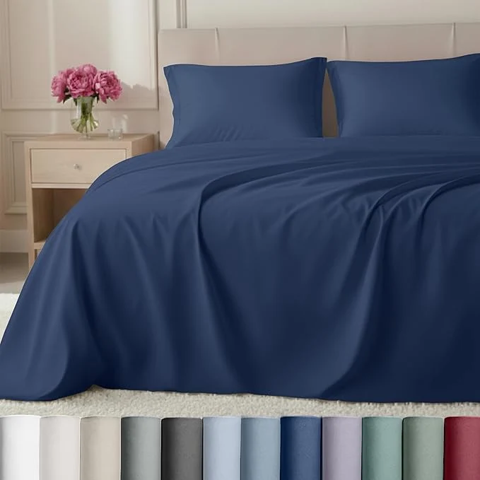 Recyclable California Design Den Natural Cotton Queen Sheet Set – Luxury Hotel 800 Thread Count Sateen Soft and Durable Deep Pocket Sheets Set – Navy Blue Safe