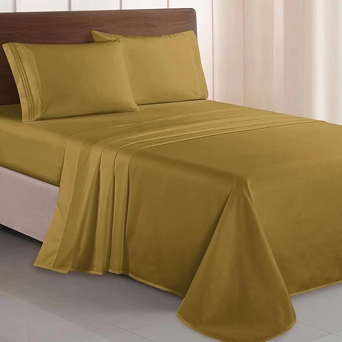 Relaxed Elegant Comfort Luxurious 1500 Premium Hotel Quality Microfiber Three Line Embroidered Softest 4-Piece Bed Sheet Set Wrinkle and Fade Resistant Queen Bronze Selected