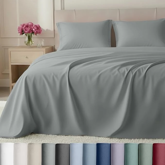 Genuine California Design Den Queen Size Bed Sheets Set Cotton Bed Sheets – Buttery Soft 800 Thread Count Sateen Deep Pockets Durable Bedding – Light Grey Official