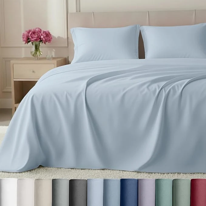 Advanced California Design Den Split Top King Sheets Sets for Adjustable Bed – Luxury Hotel 800 Thread Count Sateen Natural Cotton Sheets Durable Deep Pockets Bedding Set – Blue Grey Tone Excellent