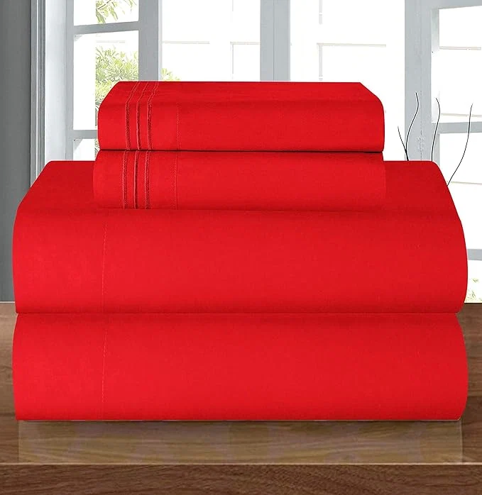 Selected Elegant Comfort Luxury Soft 1500 Premier Egyptian 4-Piece Premium Hotel Quality Wrinkle Resistant Coziest Bedding Set All Around Elastic Fitted Sheet Deep Pocket up to 16inch King Red Safe
