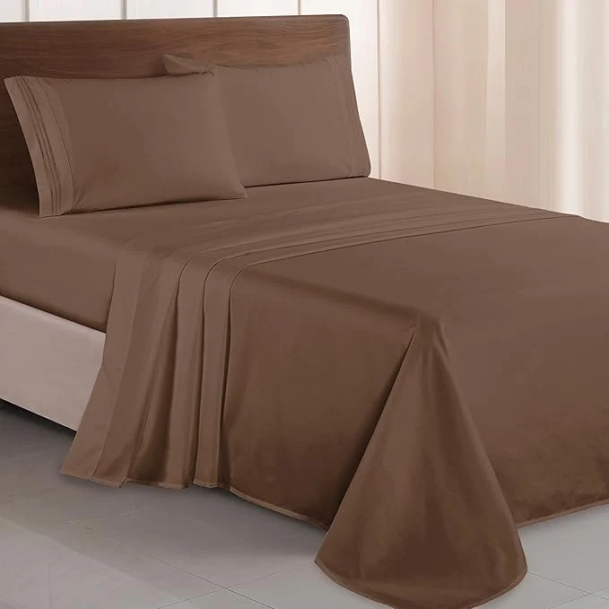 Authentic Elegant Comfort Luxurious 1500 Premium Hotel Quality Microfiber Three Line Embroidered Softest 4-Piece Bed Sheet Set Wrinkle and Fade Resistant Twin Twin XL Taupe Certified