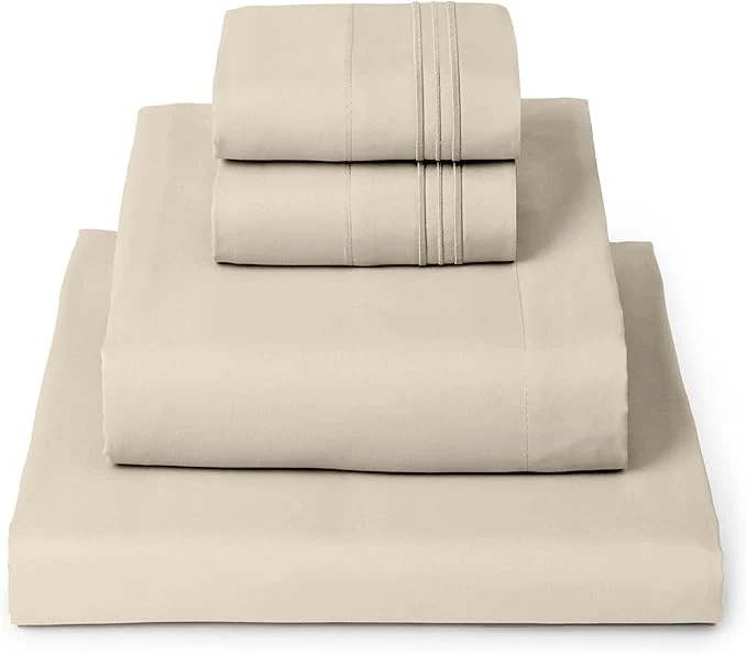 Trendy Mellanni Twin Sheet Set – 4-Piece Iconic Collection Bedding Including 2 Pillowcases 16-Inch Deep Pocket Easy Care Extra Soft Cooling Sheets Brushed Microfiber – Beige Superior