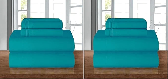 Secure Elegant Comfort Luxury Soft 1500 Premier Egyptian 4-Piece Premium Hotel Quality Wrinkle Resistant Coziest Bedding Set All Around Elastic Fitted Sheet Deep Pocket up to 16inch King Turquoise Prestigious
