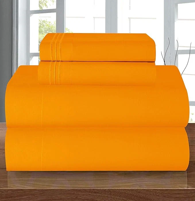Elegant Comfort Luxury 1500 Premium Hotel Quality Microfiber 4-Piece Sheet Set – Wrinkle Resistant All Around Elastic Fitted Sheet Deep Pocket up to 16 quot Queen Orange Modern Proven