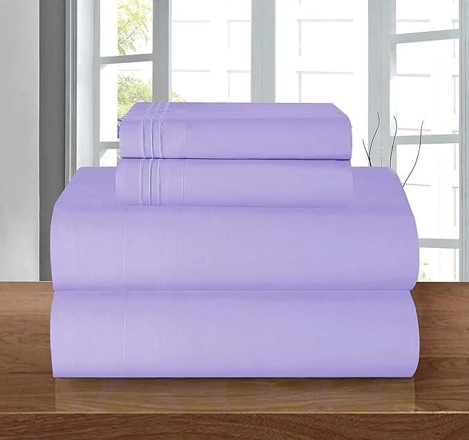 Elegant Luxury Soft 1500 Premier Egyptian 4-Piece Premium Hotel Quality Wrinkle and Fade Resistant Coziest Bedding Set Easy All Around Elastic Fitted Sheet Deep Pocket up to 16inch King Lavender Verified