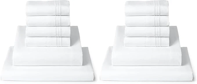 Expertly Made Mellanni Queen Sheet Set – 6-Piece Iconic Collection Bedding Including 4 Pillowcases 16-Inch Deep Pocket Easy Care Extra Soft Cooling Sheets Brushed Microfiber – White Pack of 2 Sustainable