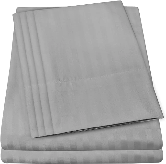 Quality Dobby Stripe Queen Sheets – 6 Piece 1500 Supreme Collection Fine Brushed Microfiber Deep Pocket Queen Sheet Set Bedding – 2 Extra Pillow Cases Great Value Queen Dobby Silver Easy-to-Use