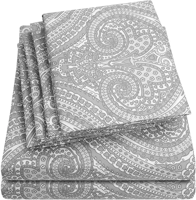 Proven Cal King Size Bed Sheets – 6 Piece 1500 Supreme Collection Fine Brushed Microfiber Deep Pocket California King Sheet Set Bedding – 2 Extra Pillow Cases Great Value California King Paisley Gray Artisan