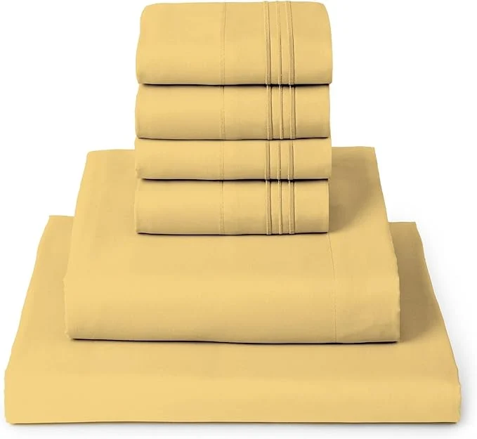 Safe Mellanni Queen Sheet Set – 6-Piece Iconic Collection Bedding Including 4 Pillowcases 16-Inch Deep Pocket Easy Care Extra Soft Cooling Sheets Brushed Microfiber – Yellow Practical
