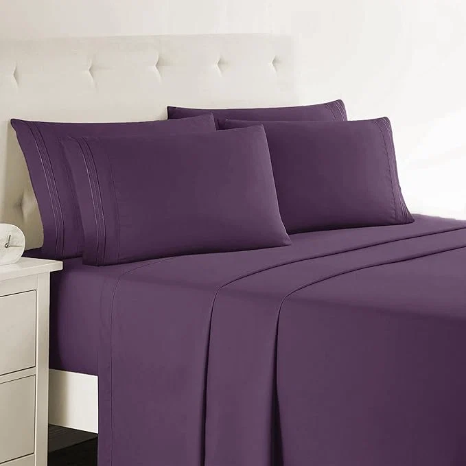 Durable Clara Clark Cal King Sheets 6 Piece Set – Hotel Luxury Sheets for Cal King Size Bed Super Soft Bedding Set Cal King Size Eggplant Purple