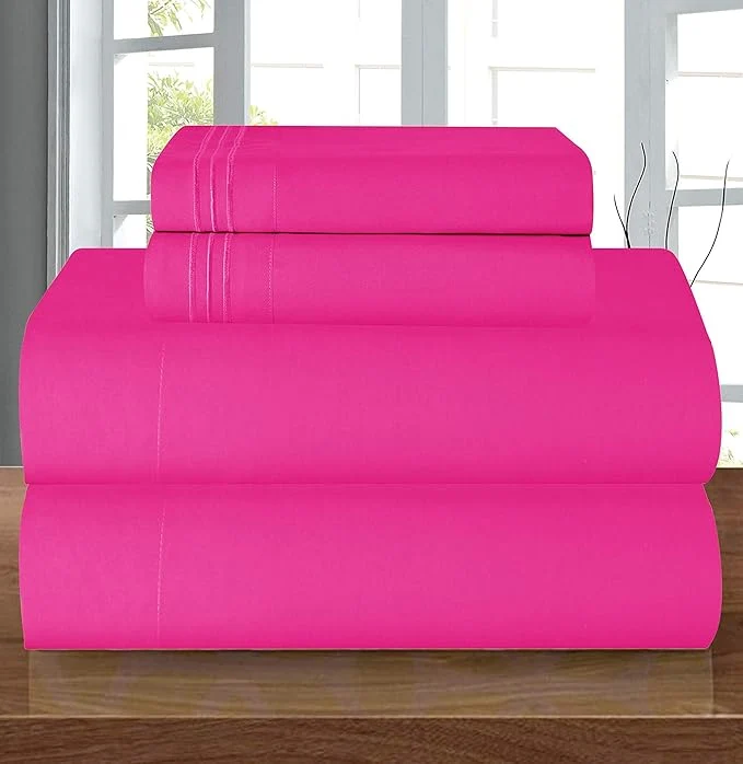 Safe Elegant Comfort Luxury 1500 Premium Hotel Quality Microfiber 4-Piece Sheet Set – Wrinkle Resistant All Around Elastic Fitted Sheet Deep Pocket up to 16 quot Full Hot Pink Pack of 12 High-Performance