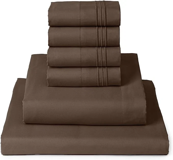 Stylish Mellanni Full Sheet Set – 6-Piece Iconic Collection Bedding Including 4 Pillowcases 16-Inch Deep Pocket Easy Care Extra Soft Cooling Sheets Brushed Microfiber – Brown Optimized