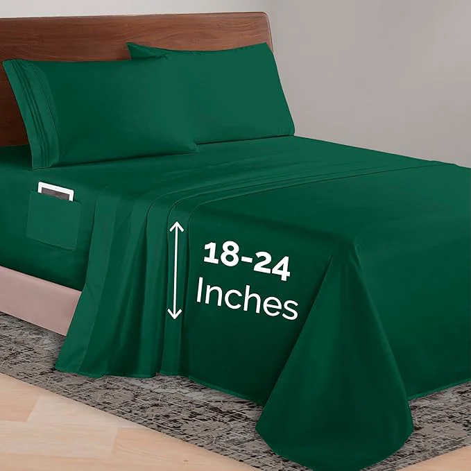 Elegant Comfort Luxurious 1500 Premium Hotel Quality Microfiber 4-Piece Sheet Set 18-24 Inches Deep – Extra Deep Pocket Sheets – Ultra Soft 4PC Deep Pocket Sheets Twin Twin XL Hunter Green Outstanding