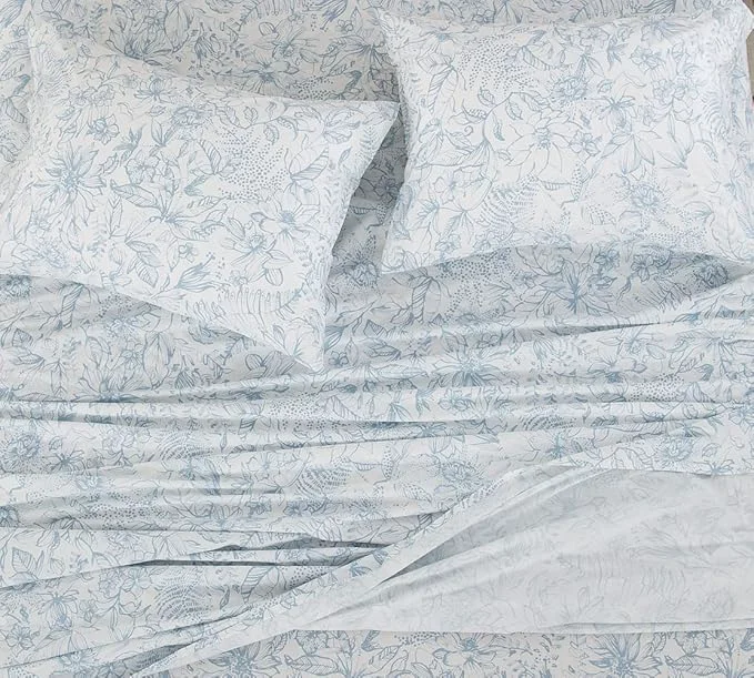 Specialty DAUAOTO Twin XL Cotton Sheets Set Printed Bedding Sets Up to 14 quot Deep Mattress Pattern Bedlinen for Twin Extra Long Bed Blue Floral Expertly Made