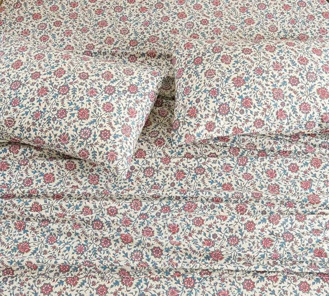 Unique DAUAOTO Cotton Sheets Set California King Printed Bedding Sets Country Rustic Floral Pattern Bedlinen for Cal King Bed Up to 14 quot Deep Mattress Effective