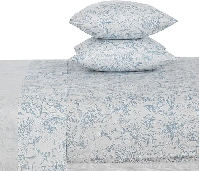 Original DAUAOTO Cotton Sheets Set Queen Size 4 Pieces Flower Bedding Sets Aqua Blue Floral Pattern Up to 14 quot Deep Versatile